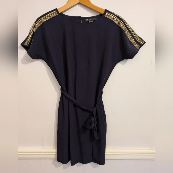 Armani Exchange Eggplant Gold Embellished Shoulders Mini Dress - Picture 5 of 9